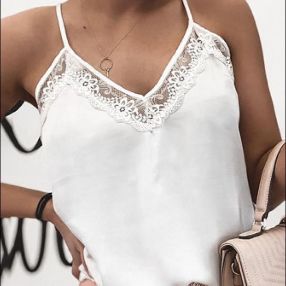 White Lace Detail Tank Top - Picture 6 of 10